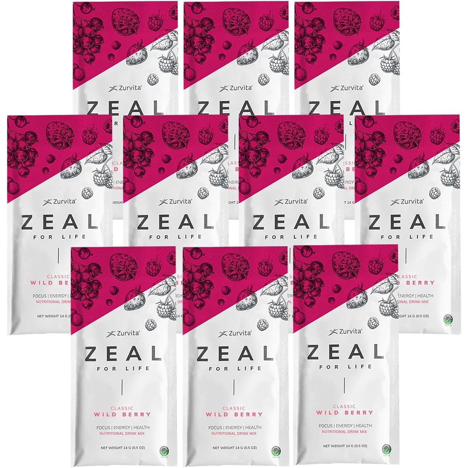 Zurvita - Zeal for Life Wellness Drink Mix - Wild Berry (Classic) Flavor - Gluten-Free, Vegan, with Vitamins and Minerals - 10 Single Packets - TrustMedUSA