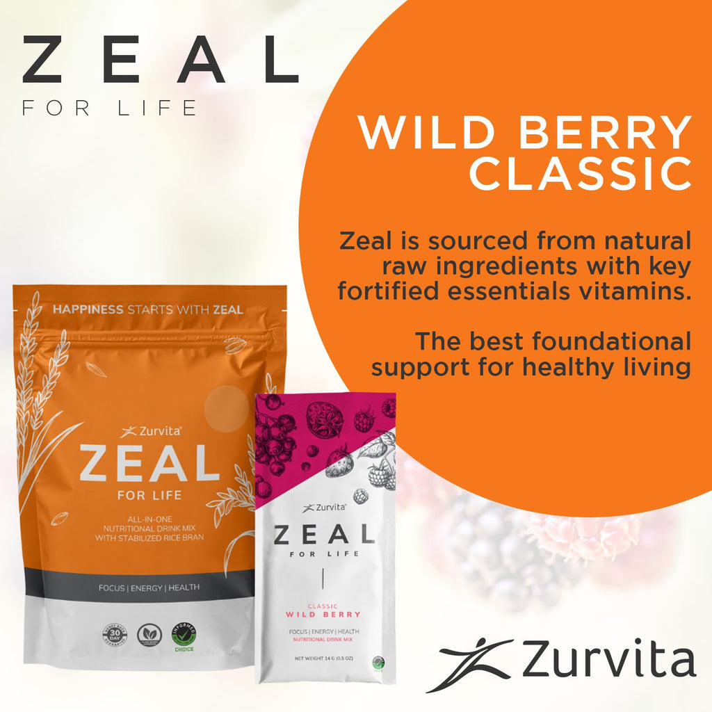 Zurvita - Zeal for Life Wellness Drink Mix - Wild Berry (Classic) Flavor - Gluten-Free, Vegan, with Vitamins and Minerals - 10 Single Packets - TrustMedUSA