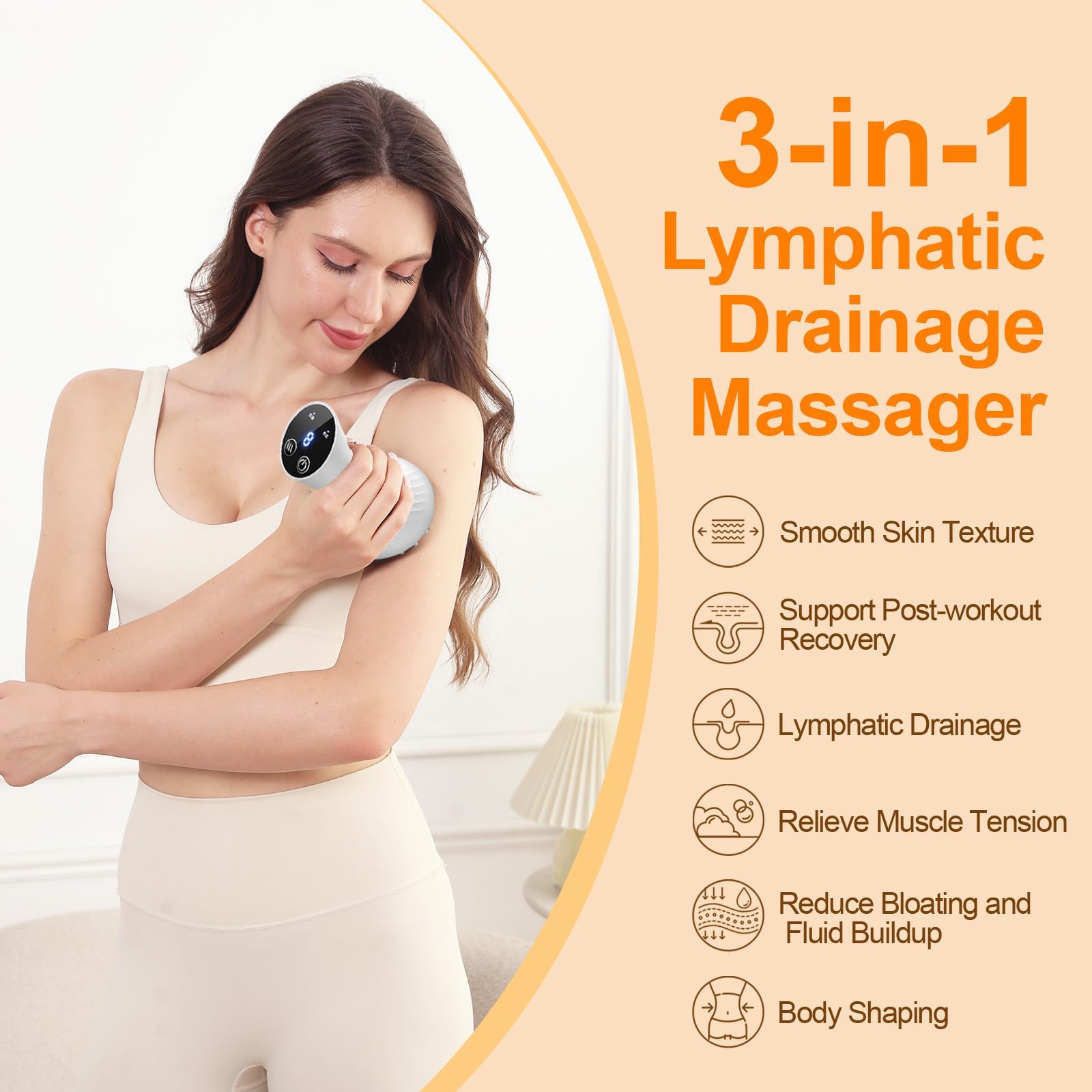 ZY ZERYEW 3-in-1 Handheld Lymphatic Drainage Massager with Red Light, Heat & Vibration - Cordless Anti Cellulite Massage Tool for Body Relaxation, 3 Modes & 9 Speeds for Belly, Legs, Thighs - Maple Wellness Supplements