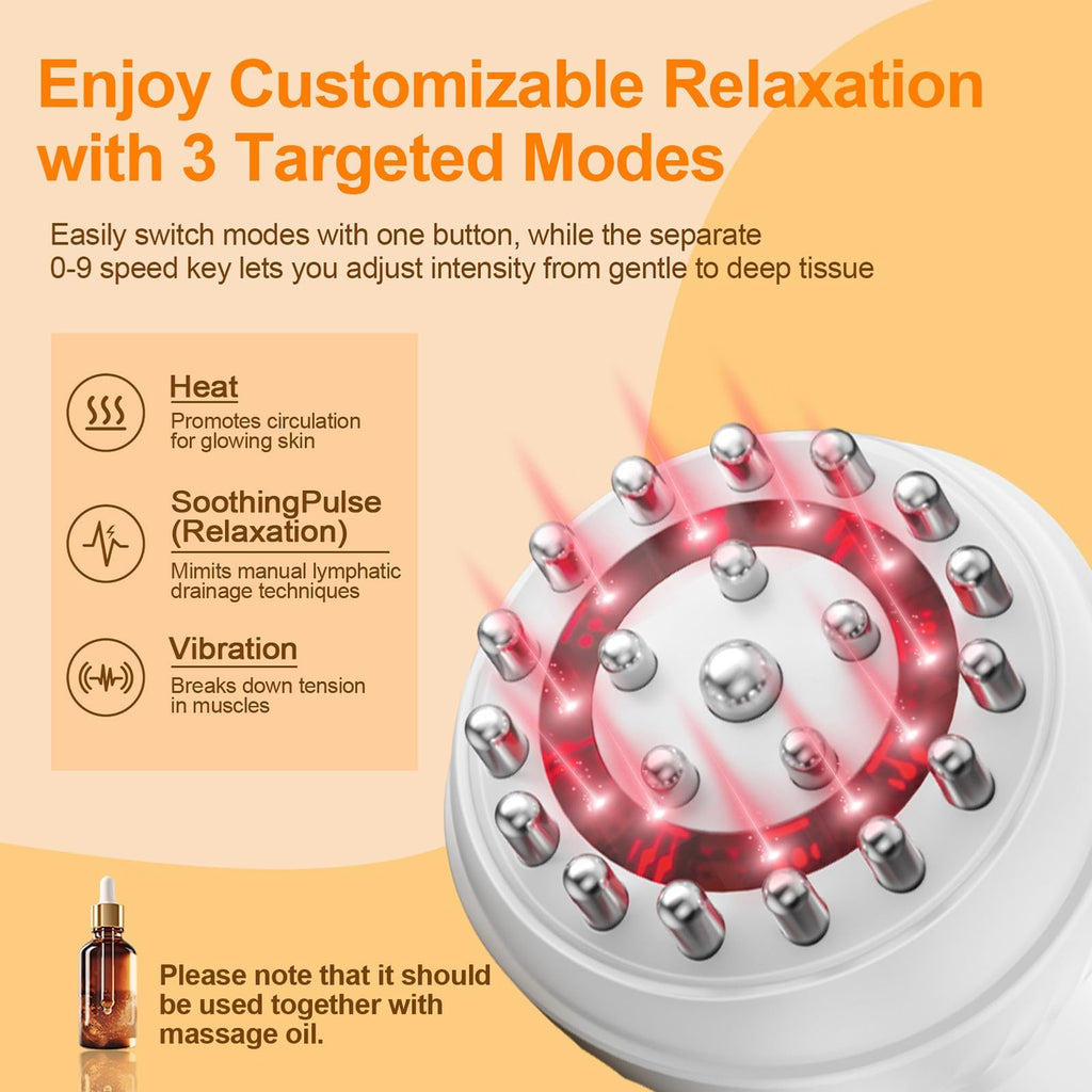 ZY ZERYEW 3-in-1 Handheld Lymphatic Drainage Massager with Red Light, Heat & Vibration - Cordless Anti Cellulite Massage Tool for Body Relaxation, 3 Modes & 9 Speeds for Belly, Legs, Thighs - Maple Wellness Supplements
