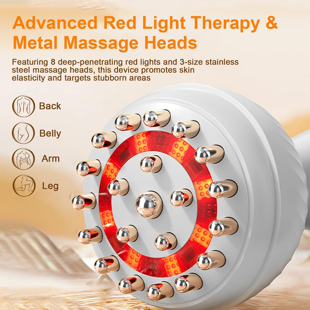 ZY ZERYEW 3-in-1 Handheld Lymphatic Drainage Massager with Red Light, Heat & Vibration - Cordless Anti Cellulite Massage Tool for Body Relaxation, 3 Modes & 9 Speeds for Belly, Legs, Thighs - Maple Wellness Supplements