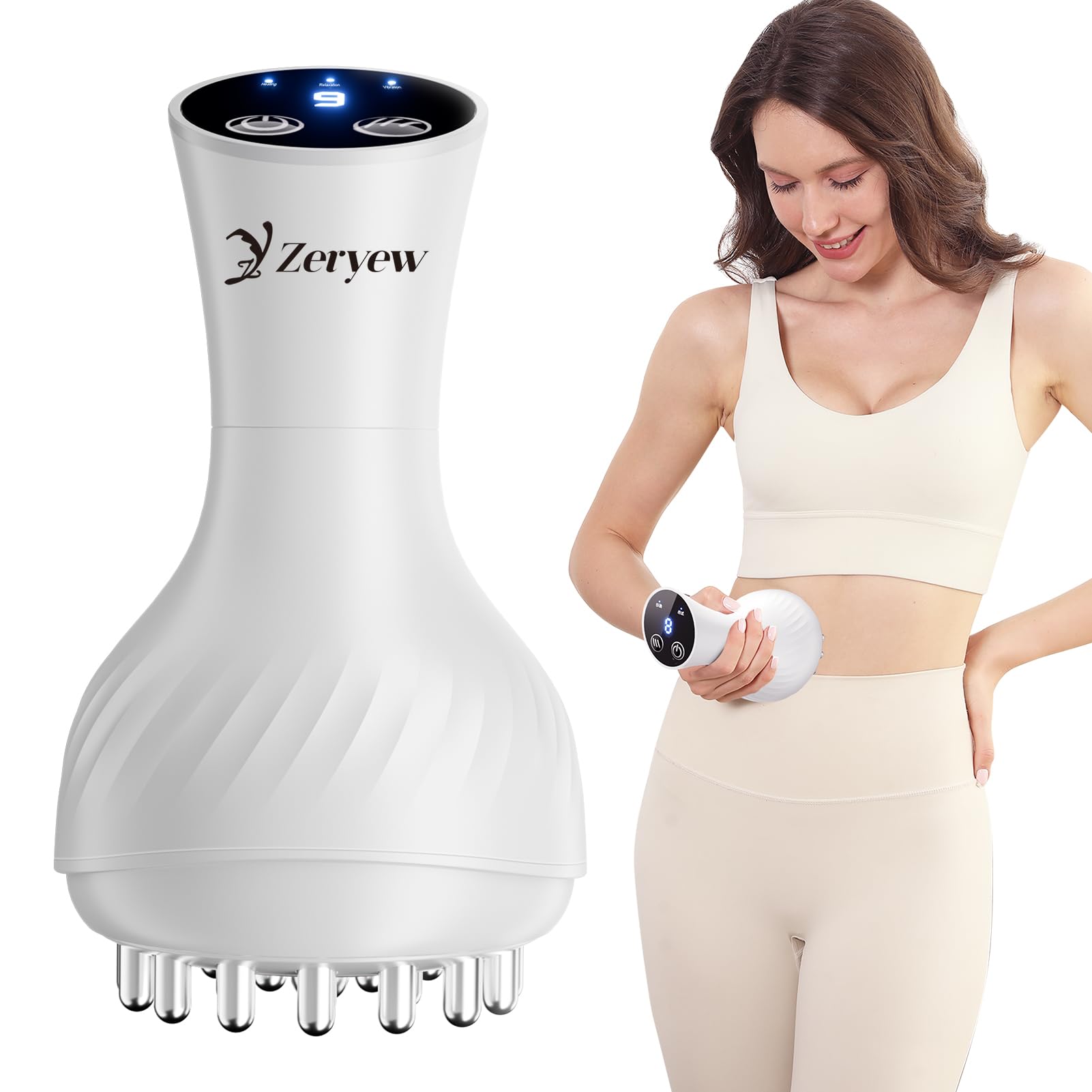 ZY ZERYEW 3-in-1 Handheld Lymphatic Drainage Massager with Red Light, Heat & Vibration - Cordless Anti Cellulite Massage Tool for Body Relaxation, 3 Modes & 9 Speeds for Belly, Legs, Thighs - Maple Wellness Supplements
