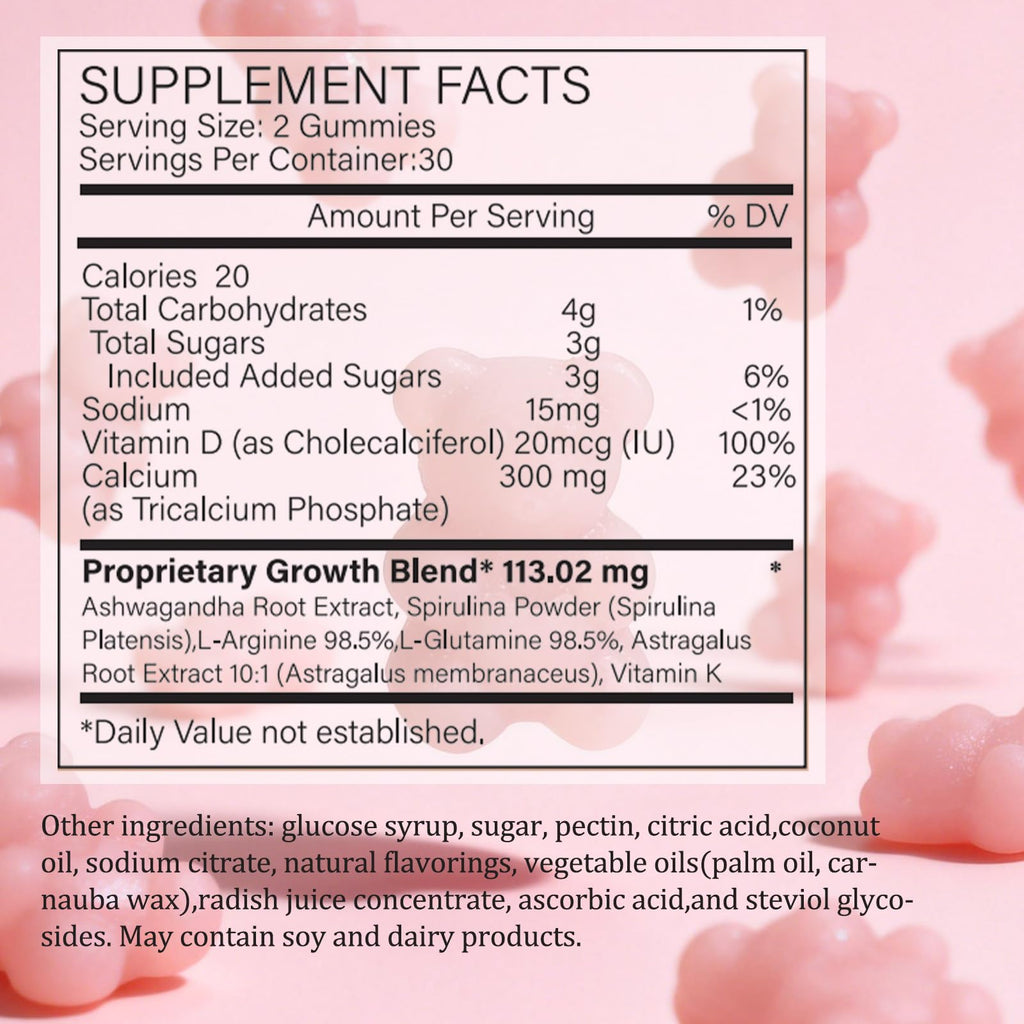 ZYGCDZ Growth Gummies for Kids & Teens - Natural Height Support with Vitamin D3, K2, Calcium & Ashwagandha - Bone Strength Supplement for Picky Eaters Ages 5+ (Watermelon Flavor) (1) - TrustMedUSA
