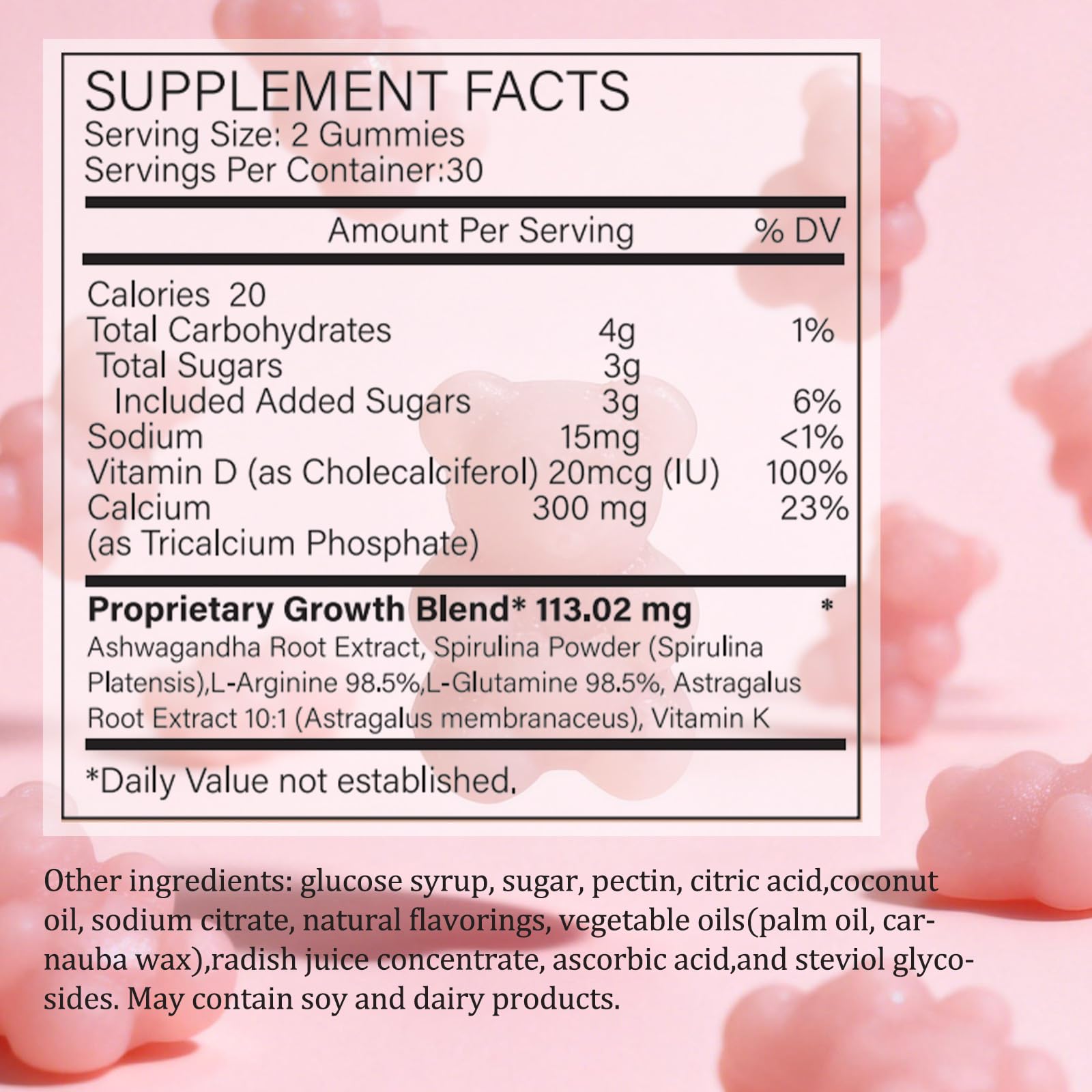 ZYGCDZ Growth Gummies for Kids & Teens - Natural Height Support with Vitamin D3, K2, Calcium & Ashwagandha - Bone Strength Supplement for Picky Eaters Ages 5+ (Watermelon Flavor) (1) - TrustMedUSA