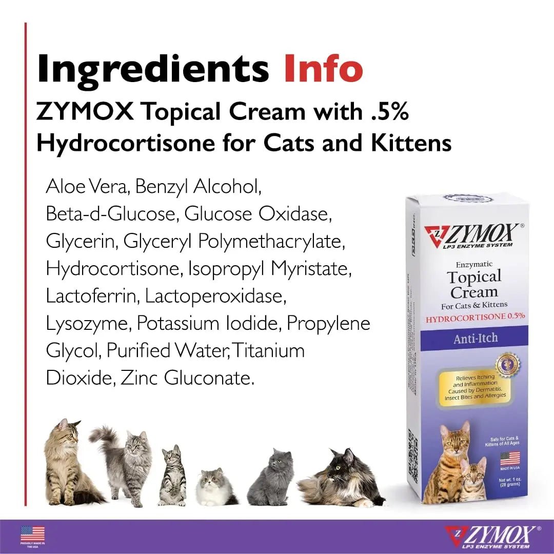 Zymox Cat & Kitten Topical Cream w/ .5% hydrocortisone - 1 oz. Tube - TrustMedUSA