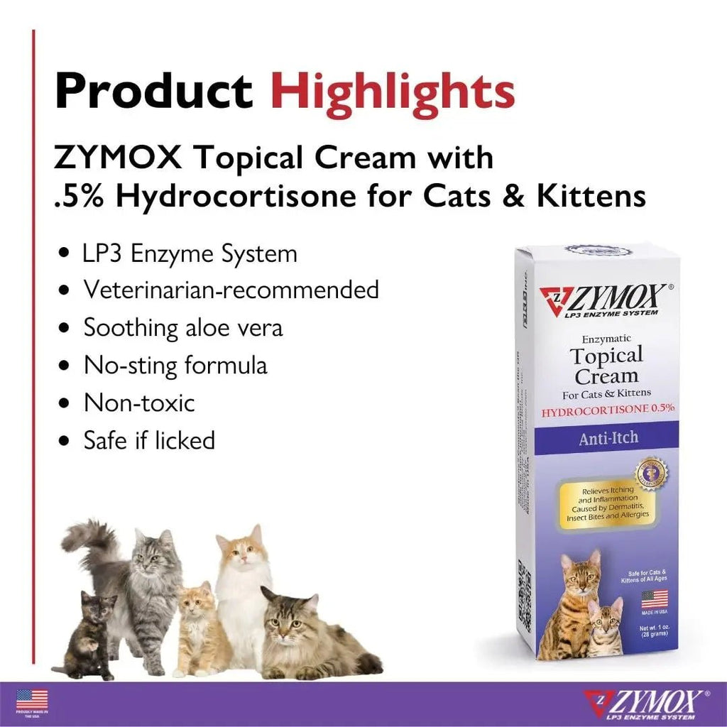 Zymox Cat & Kitten Topical Cream w/ .5% hydrocortisone - 1 oz. Tube - TrustMedUSA