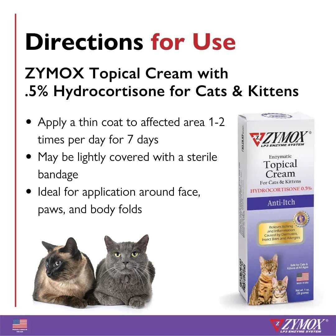 Zymox Cat & Kitten Topical Cream w/ .5% hydrocortisone - 1 oz. Tube - TrustMedUSA