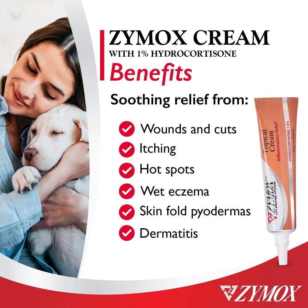 Zymox Veterinarian Strength Topical Cream with 1% Hydrocortisone for Dogs and Cats, 1oz - TrustMedUSA