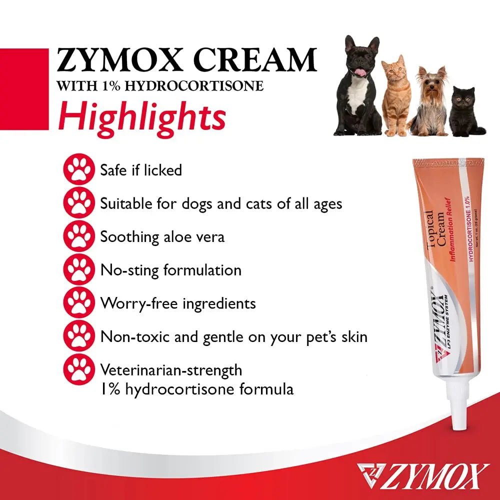 Zymox Veterinarian Strength Topical Cream with 1% Hydrocortisone for Dogs and Cats, 1oz - TrustMedUSA
