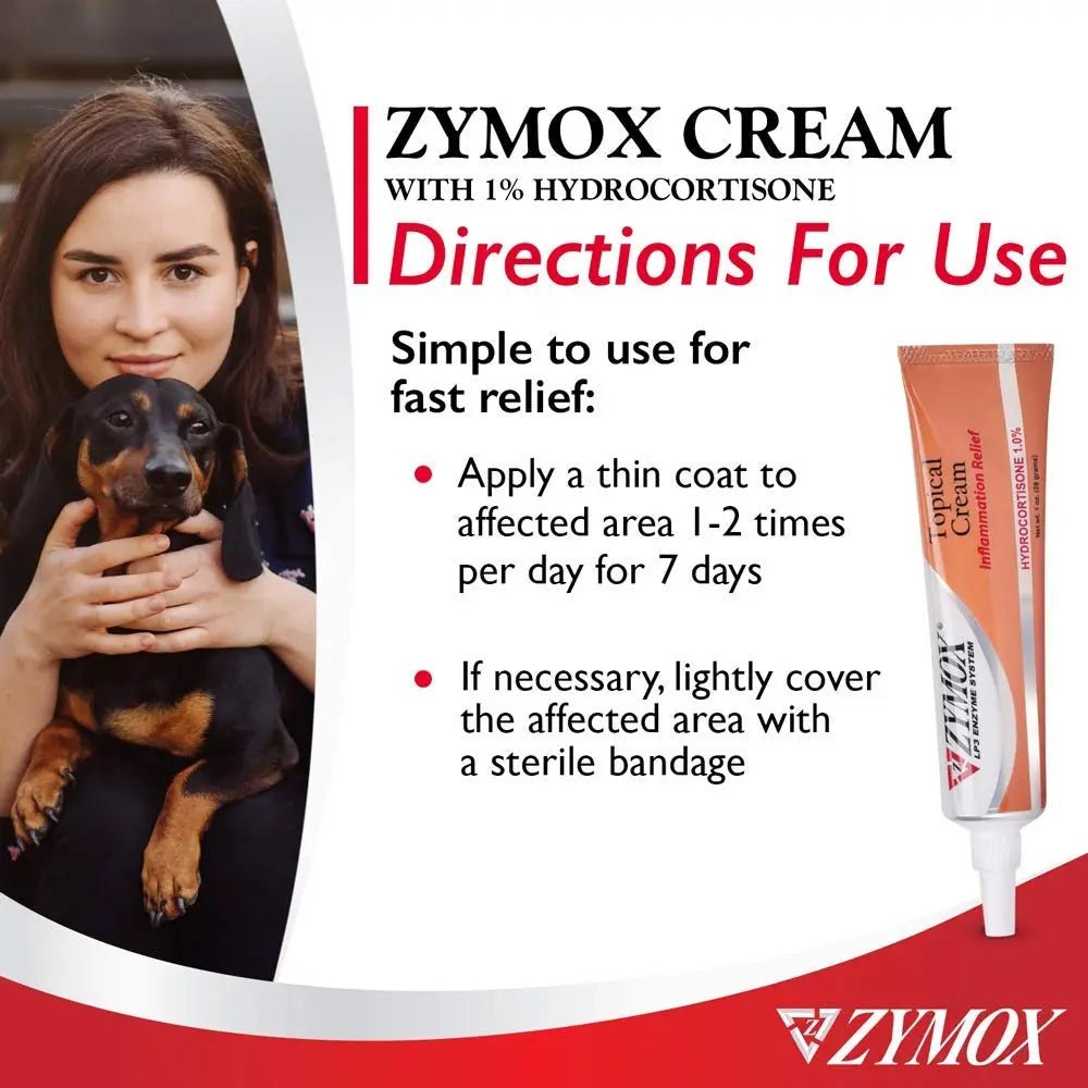 Zymox Veterinarian Strength Topical Cream with 1% Hydrocortisone for Dogs and Cats, 1oz - TrustMedUSA