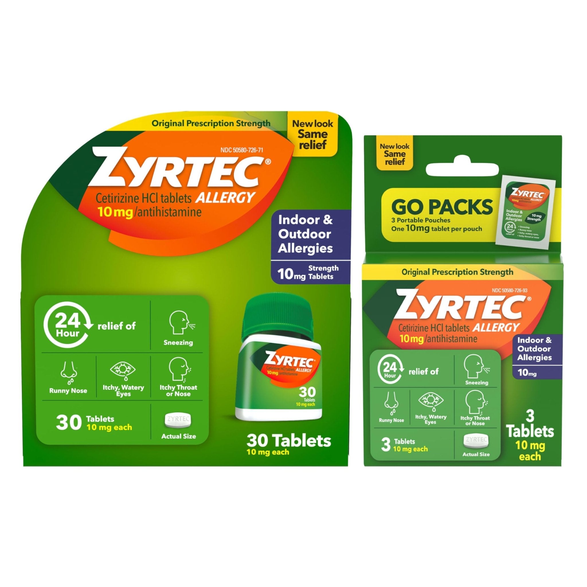 Zyrtec 24 Hour Allergy Relief Tablets, Fast-Acting Allergy Medicine for Indoor & Outdoor Allergies, Cetirizine 10 mg Tablet Antihistamine, 30 ct Bottle & 3 Single-Dose Travel Packs Bundle Pack - Maple Wellness Supplements