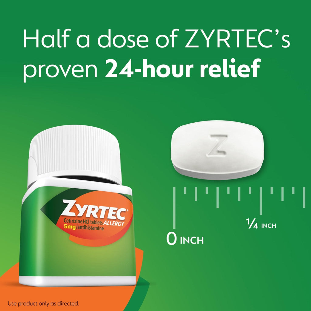 Zyrtec 24 Hour Allergy Relief Tablets, Indoor & Outdoor Allergy Medicine for Adults with 5 mg Cetirizine Hydrochloride, Relief of Runny Nose, Sneezing, Itchy Eyes, Plus Dust, Mold & Pet Dander, 35 ct - Maple Wellness Supplements