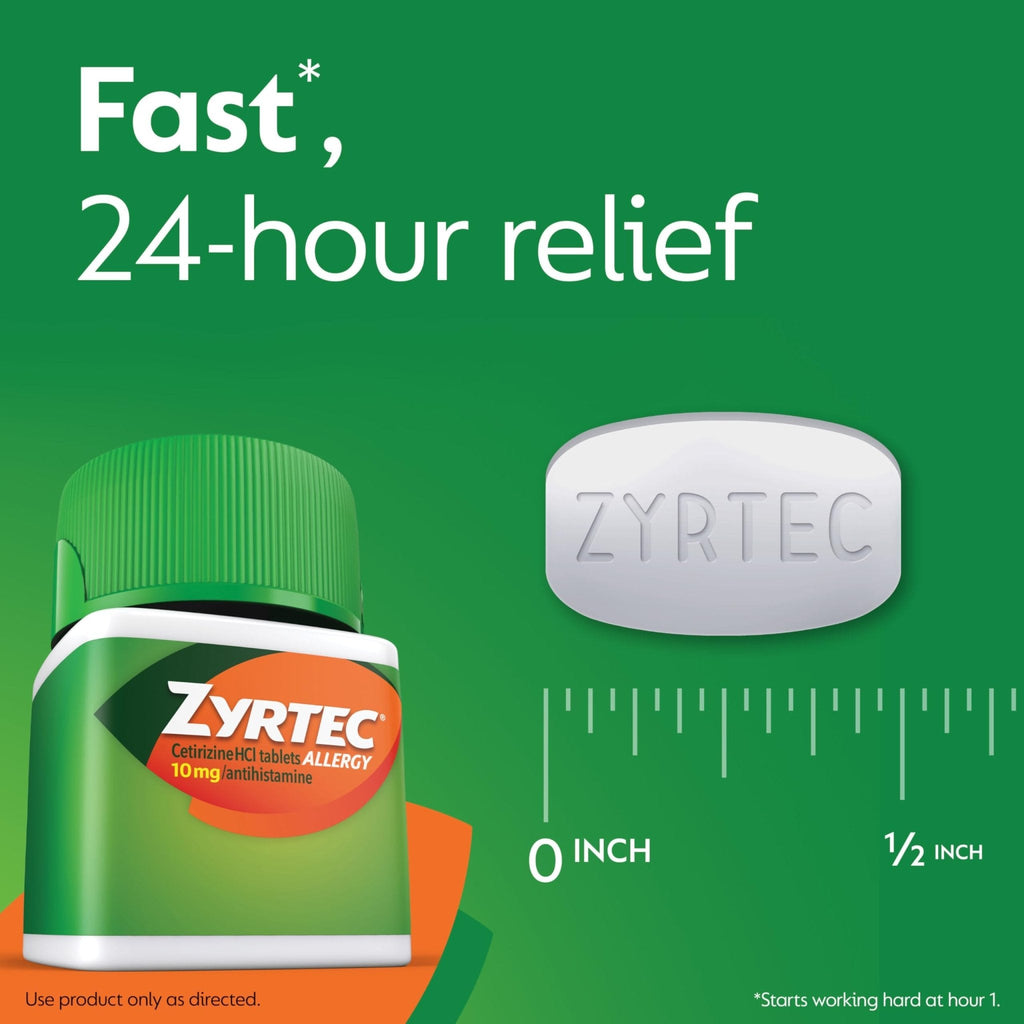 Zyrtec 24 Hour Allergy Relief Tablets, Indoor & Outdoor Allergy Medicine with 10 mg Cetirizine Hydrochloride Antihistamine, Value Bundle of one, 90 ct Bottle & Three, 1 ct Travel Packs - Maple Wellness Supplements