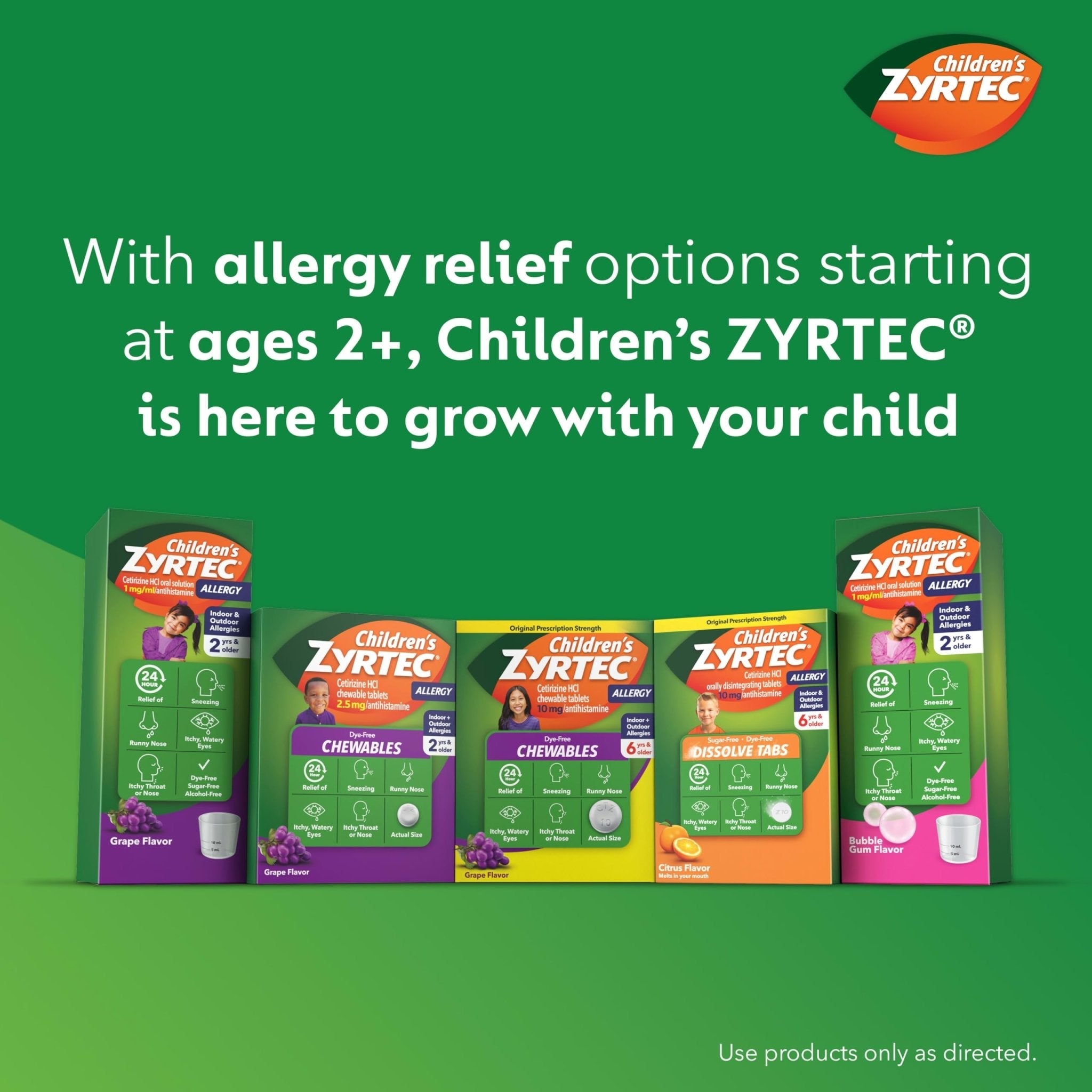 Zyrtec Children's Liquid, Kid's Antihistamine Syrup, Dye-, Sugar-, and Alcohol-Free, Pleasant Bubble Gum Flavor, Contains Cetirizine HCl Suitable for Ages 2 Years and Up, 4 fl oz Bottle - Maple Wellness Supplements