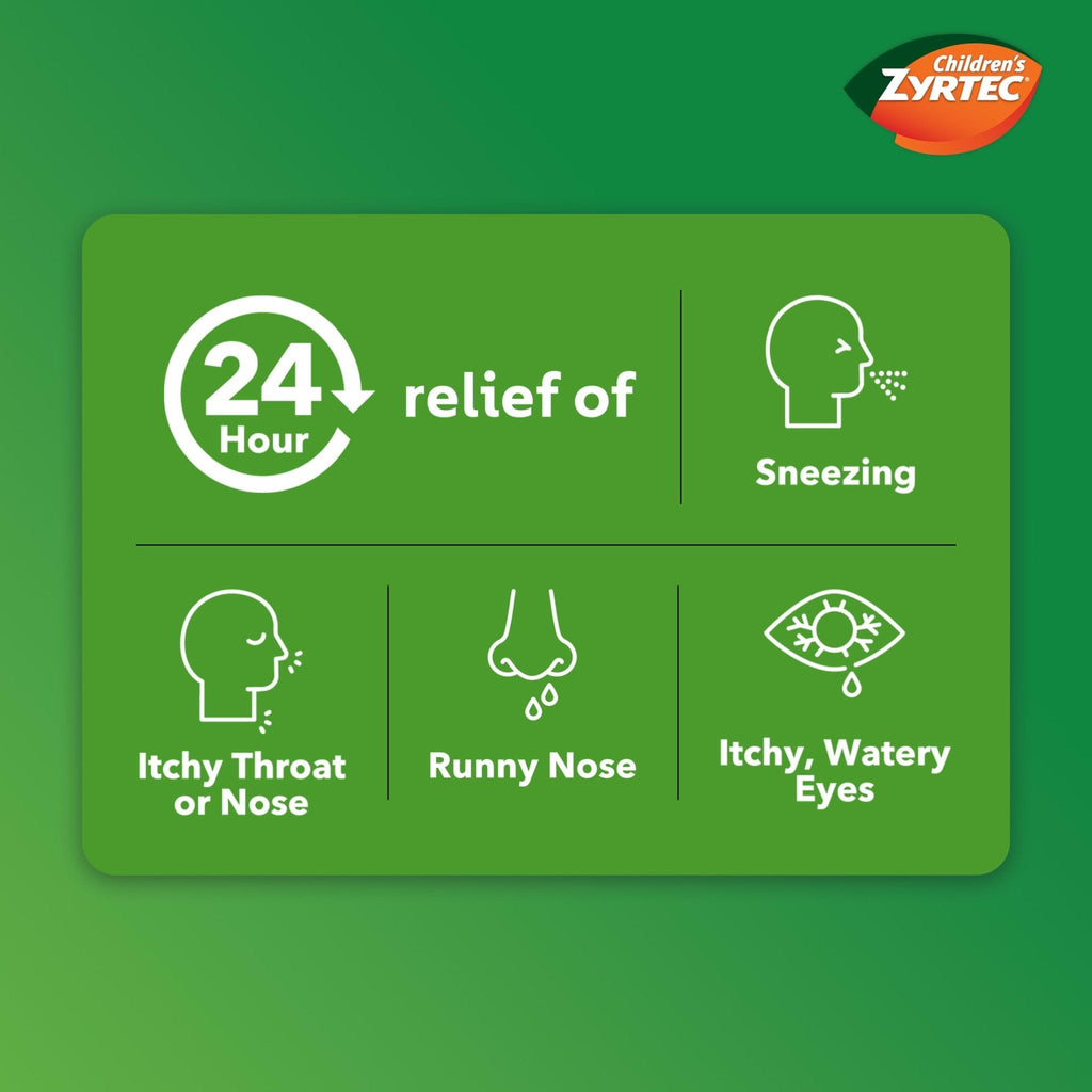 Zyrtec Children's Liquid, Kid's Antihistamine Syrup, Dye-, Sugar-, and Alcohol-Free, Pleasant Bubble Gum Flavor, Contains Cetirizine HCl Suitable for Ages 2 Years and Up, 4 fl oz Bottle - Maple Wellness Supplements