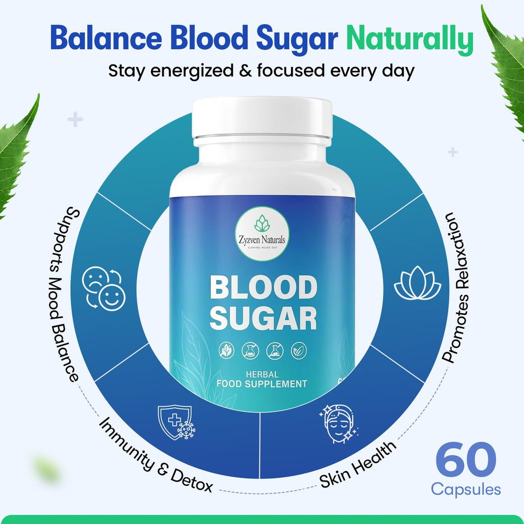 Zyzven Naturals Blood Sugar Support Supplement – 60 Vegan Capsules | Herbal Supplement with Moringa, Cinnamon, Ginger, Neem & Fenugreek | Plant-Based Wellness Supplement - Serving: 2 Capsules/Day - TrustMedUSA