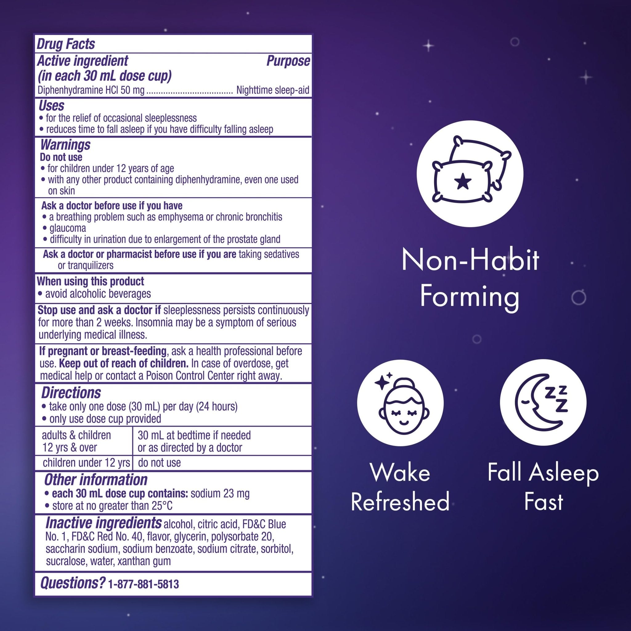 ZzzQuil, Sleep Aid, Nighttime Sleep Aid Liquid, 50 mg Diphenhydramine HCl, Fall Asleep Fast, Non-Habit Forming, Warming Berry Flavor, 12 FL OZ - Maple Wellness Supplements